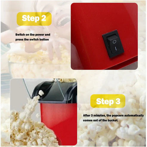 Mini Electric Popcorn Machine – 1200W Hot Air Popper for Home & Parties (3-Min Fast Popping)